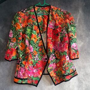Vintage JP Collections Multicolor Tropical Floral Blazer Resort Style Palm Beach